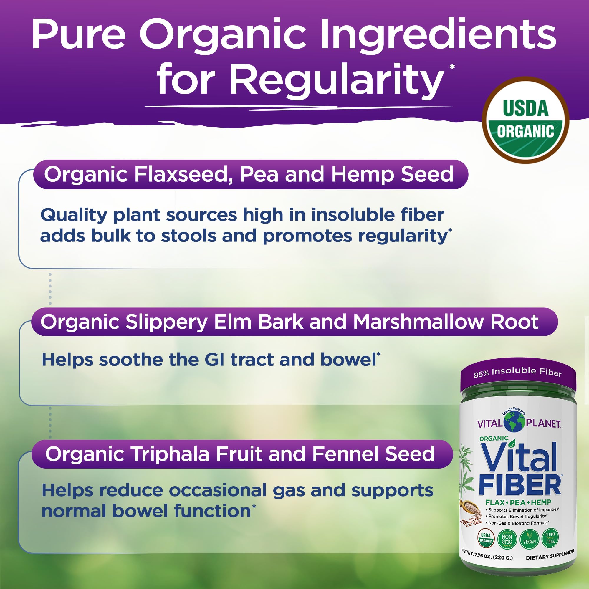 Vital Planet Vital Fiber ingredients blend: pea, flax, hemp