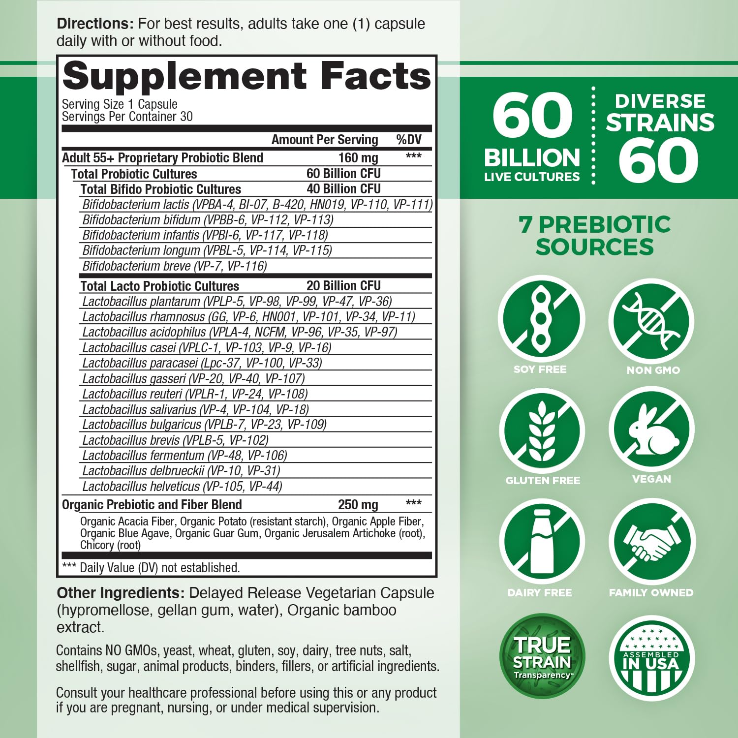 Vital Planet Vital Flora 60B CFU bottle label promotes diverse gut balance.