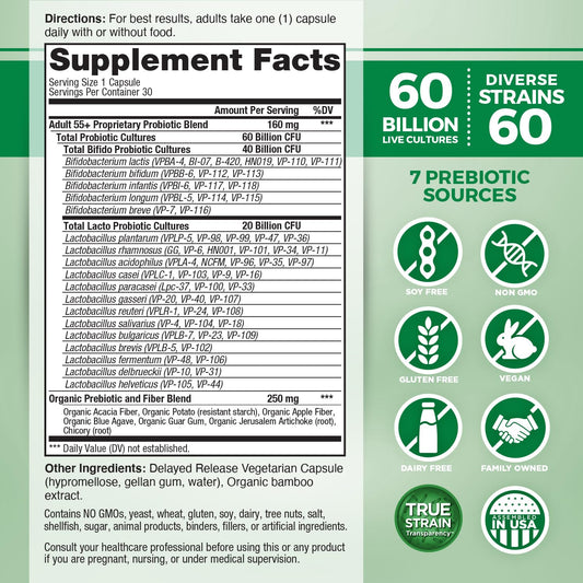 Vital Planet Vital Flora 60B CFU bottle label promotes diverse gut balance.
