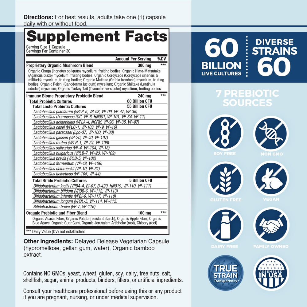 Vital Planet Vital Flora Immune Biome capsule close-up highlighting 60B CFU for daily support