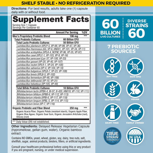 Vital Planet Vital Flora bottle close-up highlighting delayed-release capsules for intestinal delivery