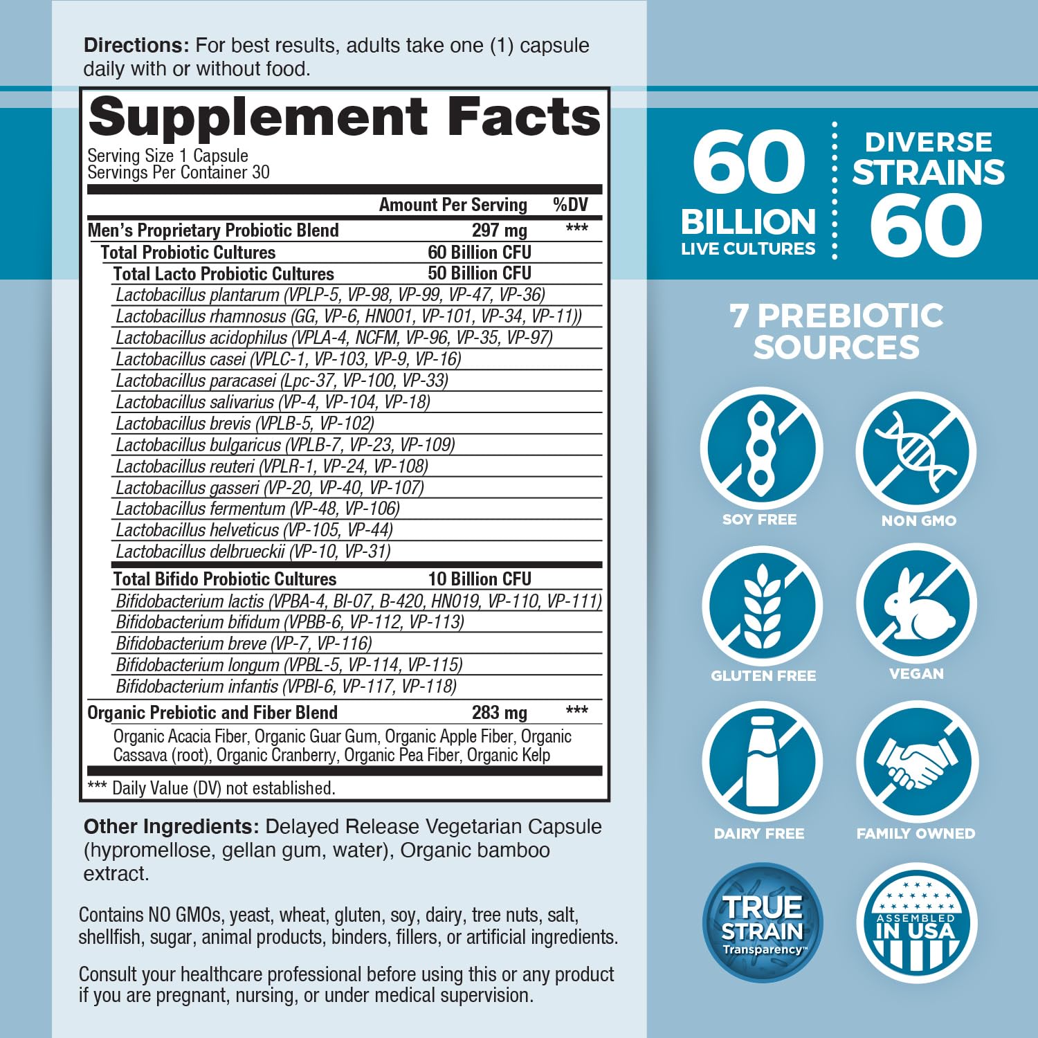 Vital Flora Men’s Daily Probiotic capsules shown for easy daily use and digestive balance.