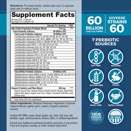 Vital Planet Vital Flora Ultra Daily capsules closeup highlights diverse strains for broad support.