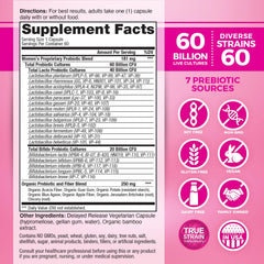 Vital Planet Vital Flora label close-up highlights diverse strains and organic prebiotics for gut support.