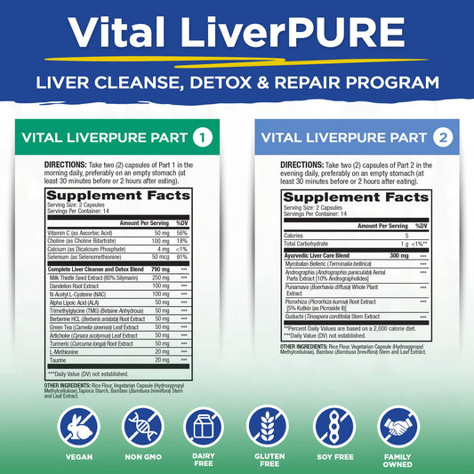 Vital LiverPure Part 1 packaging highlights milk thistle and NAC