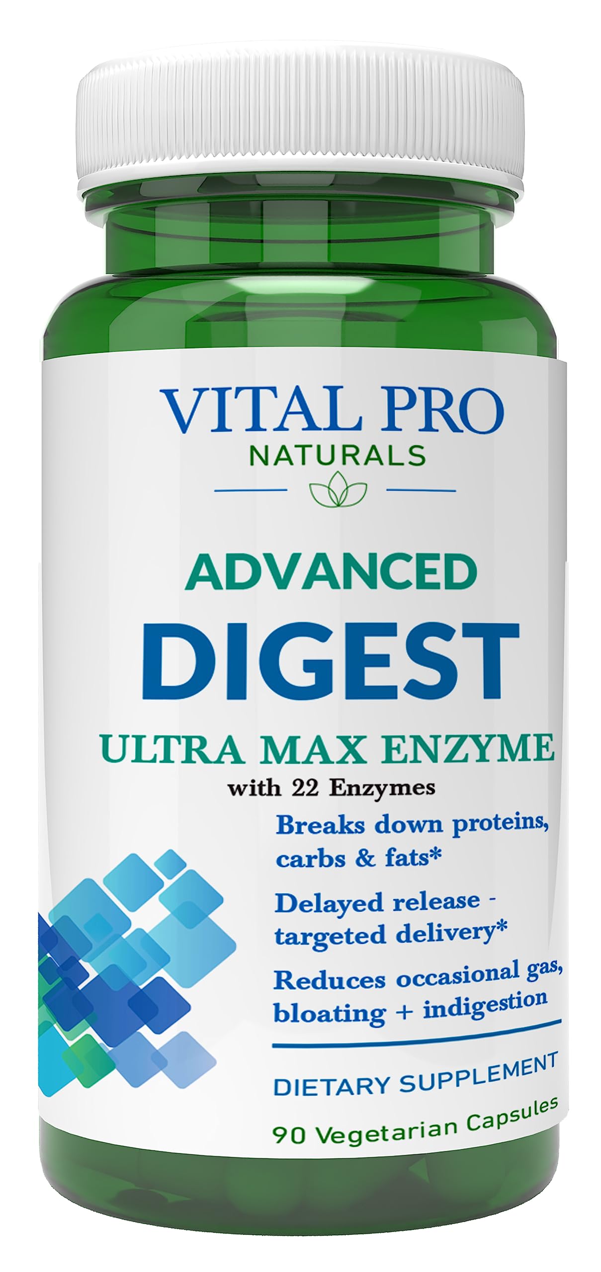 Vital Planet Vital Pro Naturals bottle pour showing delayed-release capsules for smoother digestion.