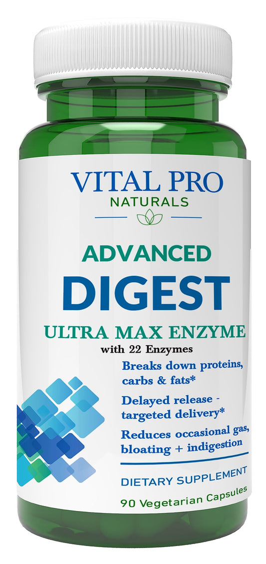 Vital Planet Vital Pro Naturals bottle pour showing delayed-release capsules for smoother digestion.