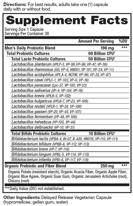Vital Pro Naturals capsules with delayed-release formula for men's digestive wellness.