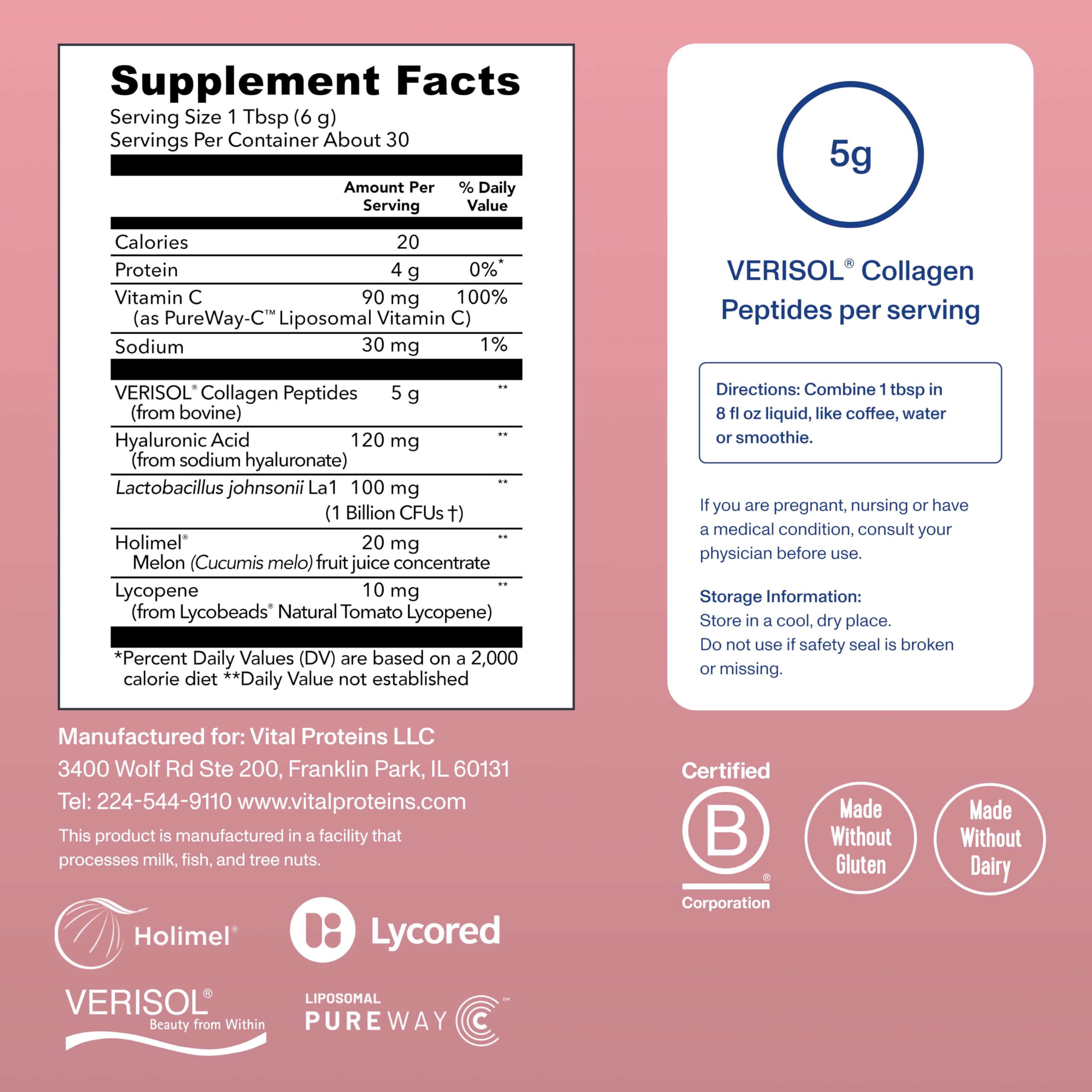 Vital Proteins Bioactive Collagen close-up showing a convenient beverage mix.
