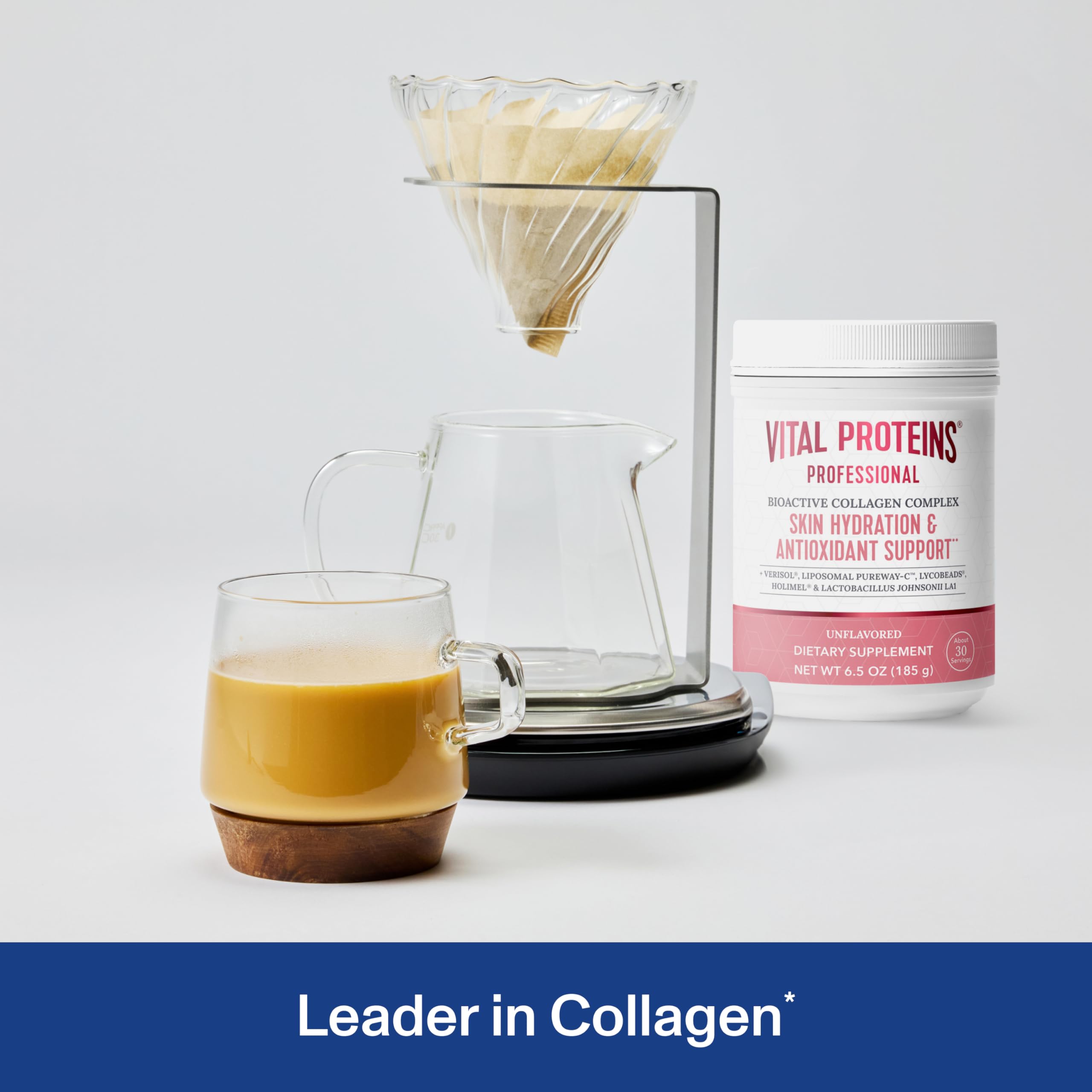 Vital Proteins Bioactive Collagen being poured into a glass for easy daily use.