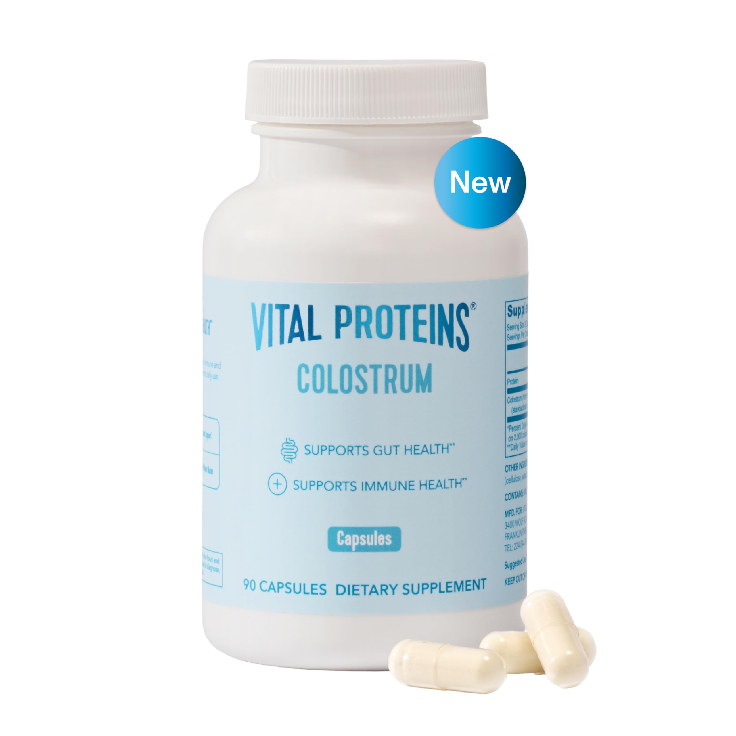 Vital Proteins bovine colostrum capsules bottle for daily gut support
