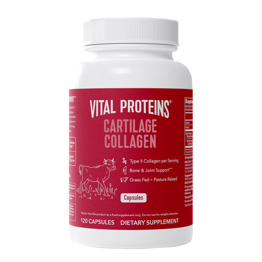 Vital Proteins Cartilage Collagen bottle close-up highlighting joint support potential.