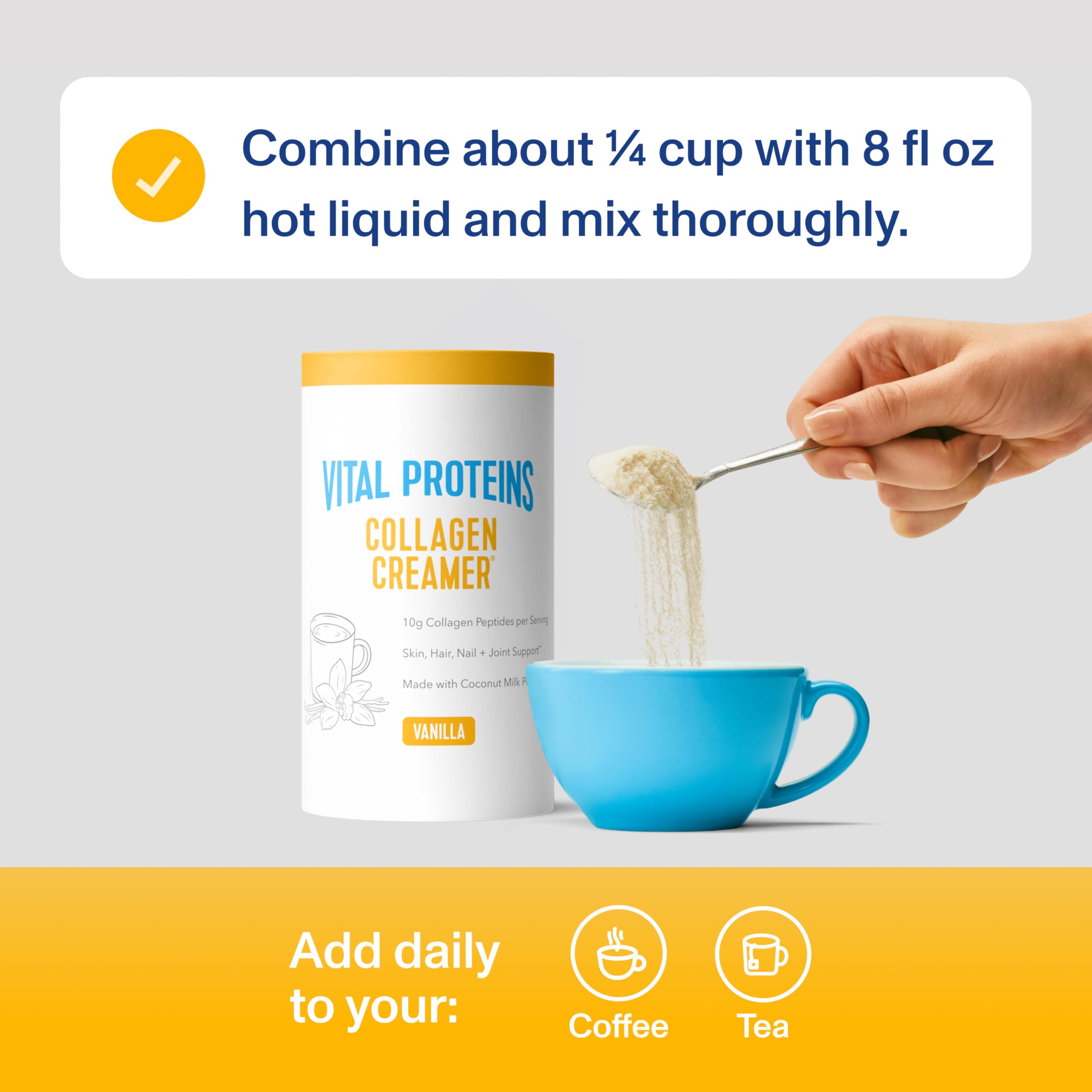 Vital Proteins coffee mug with vanilla creamer delivering smooth aroma