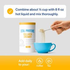 Vital Proteins coffee mug with vanilla creamer delivering smooth aroma