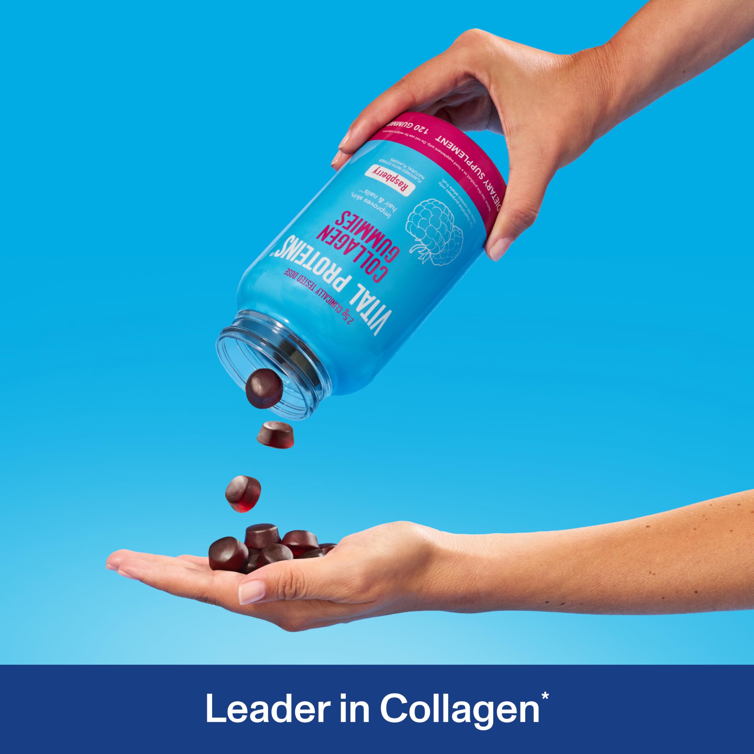 Vital Proteins Collagen Gummies front label close-up highlights raspberry flavor