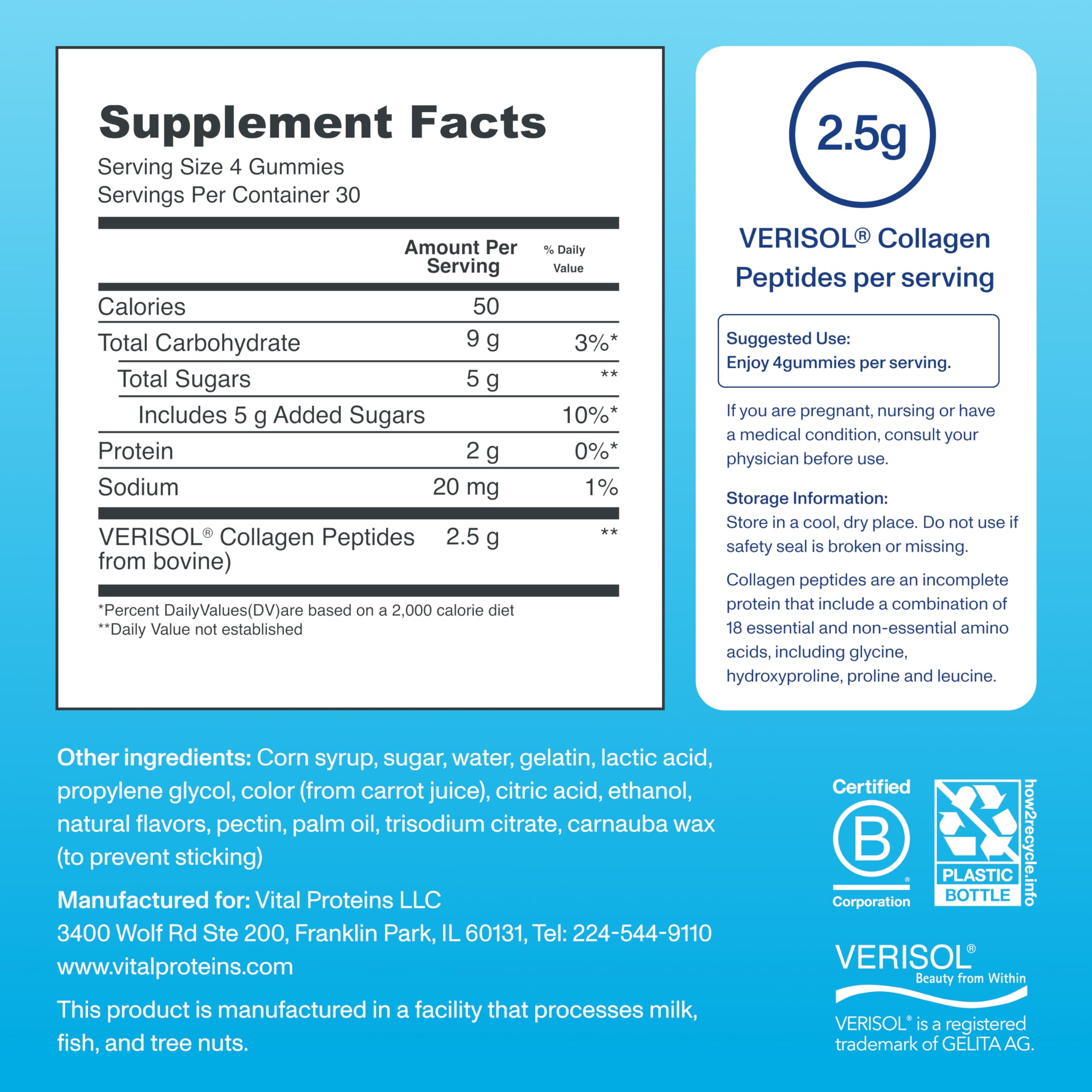 Vital Proteins Collagen Gummies serving idea with four gummies for daily dose