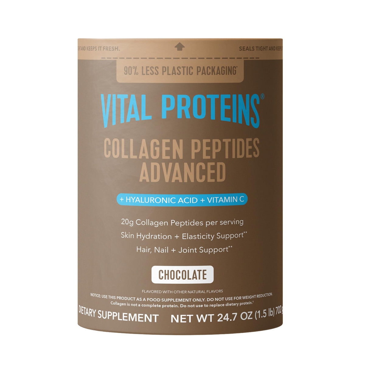 Vital Proteins Collagen Peptides Advanced chocolate bottle for convenient daily supplementation