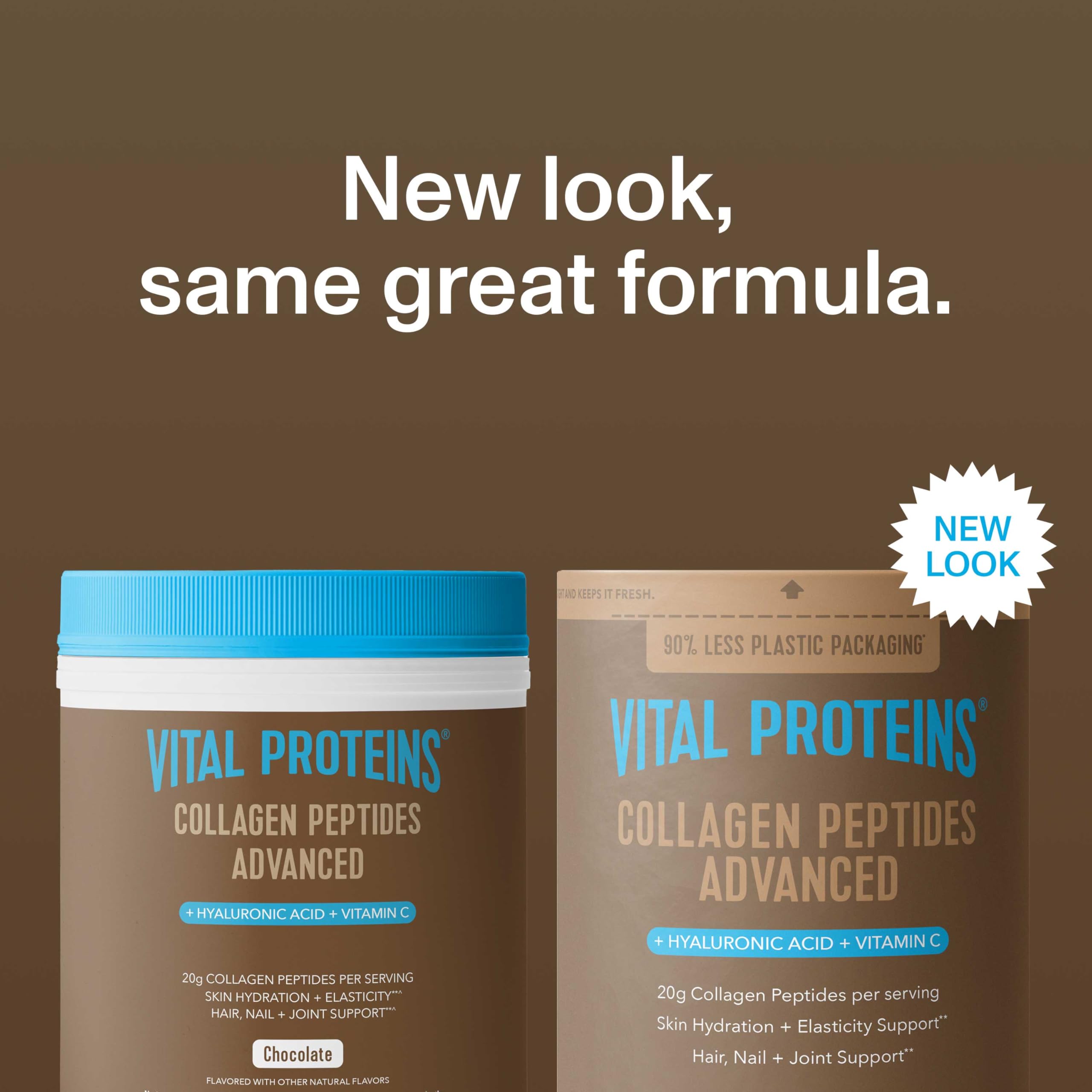 Vital Proteins chocolate powder scoop beside the jar for quick servings
