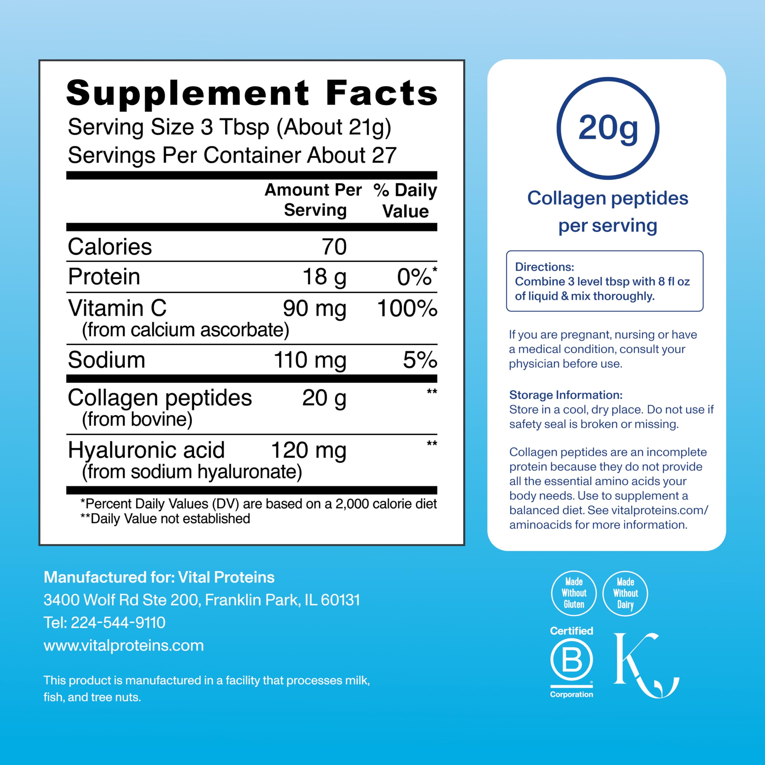 Vital Proteins Collagen Peptides Advanced unflavored powder mixes easily into drinks.