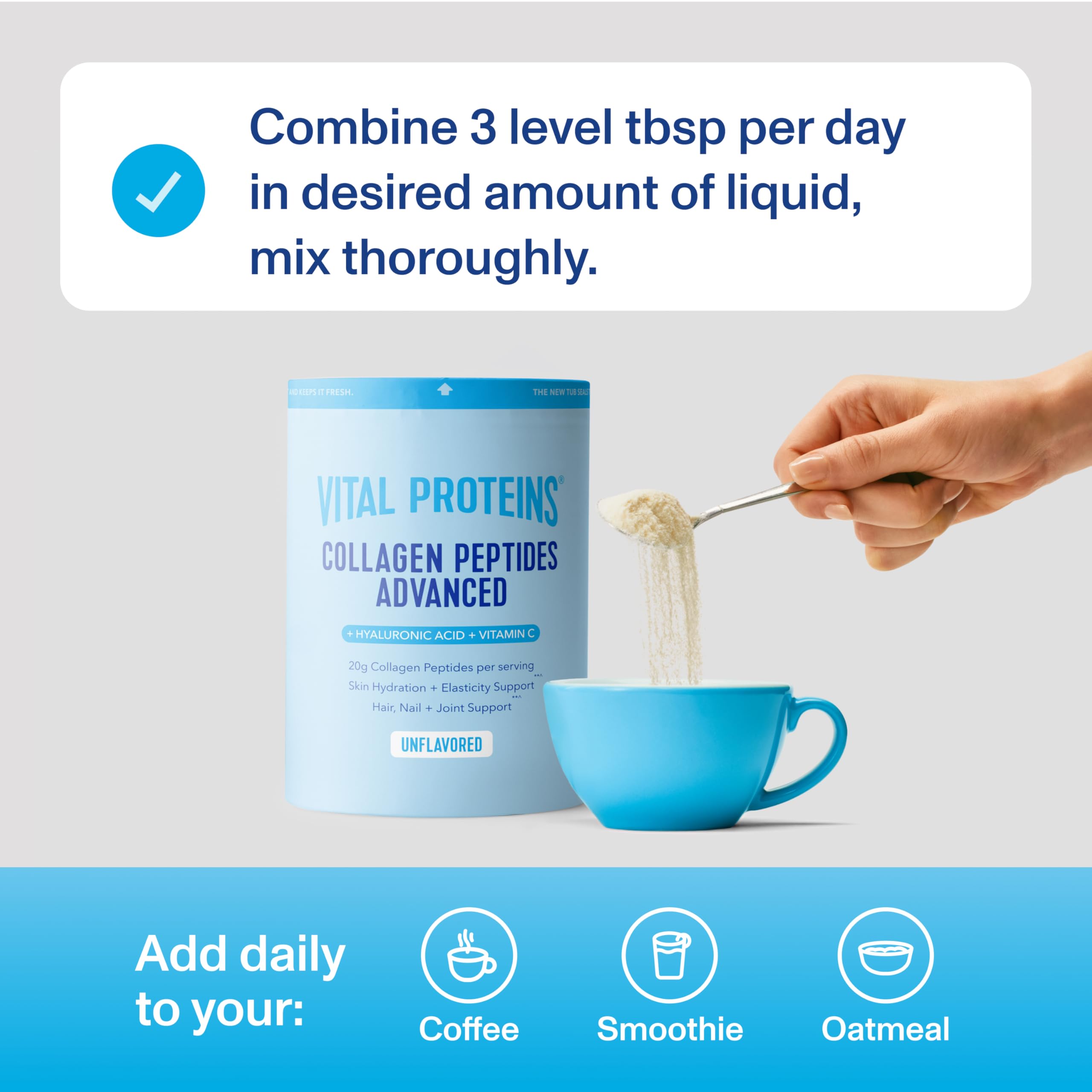 Vital Proteins Collagen Peptides Advanced vitamin-c emphasis in formula for nourishment.