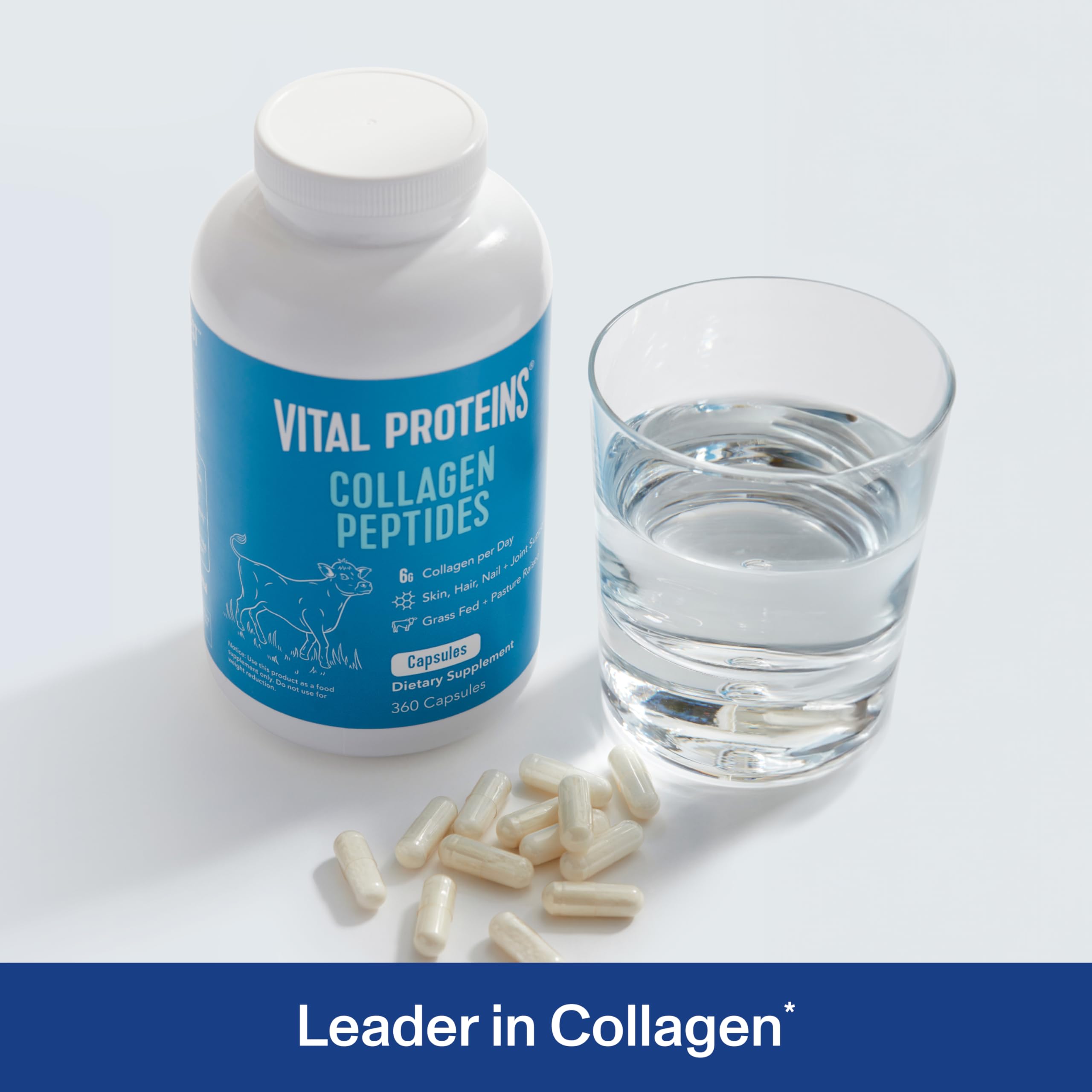 Vital Proteins collagen capsules for Women bottle back shows ingredients and preservatives
