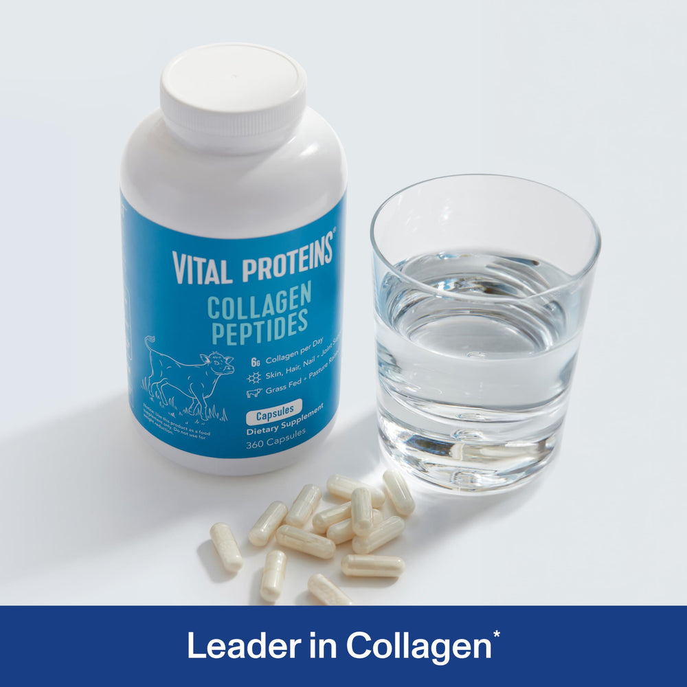Vital Proteins collagen capsules for Women bottle back shows ingredients and preservatives