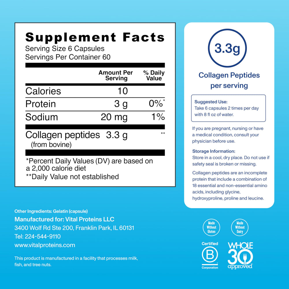 Vital Proteins collagen capsules for Women dosing scene with hands ready for daily use