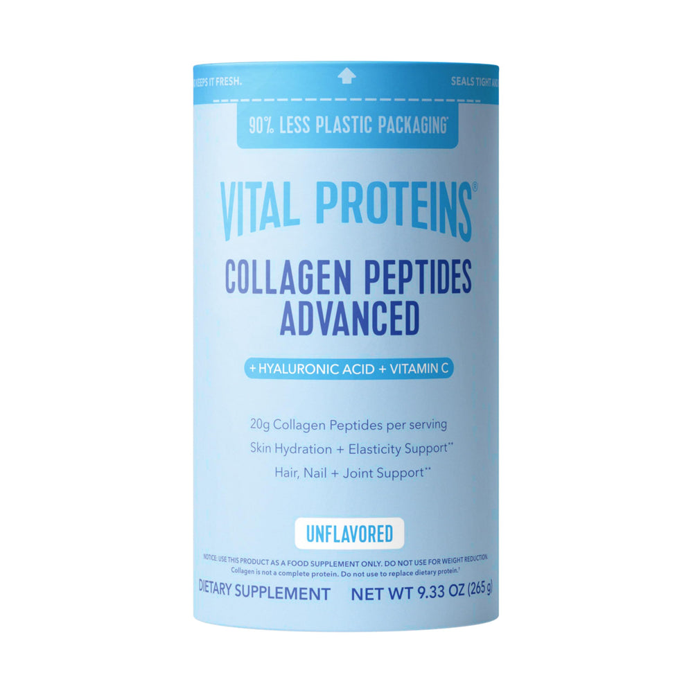 Vital Proteins Collagen Peptides jar closeup showcasing easy beverage mixing