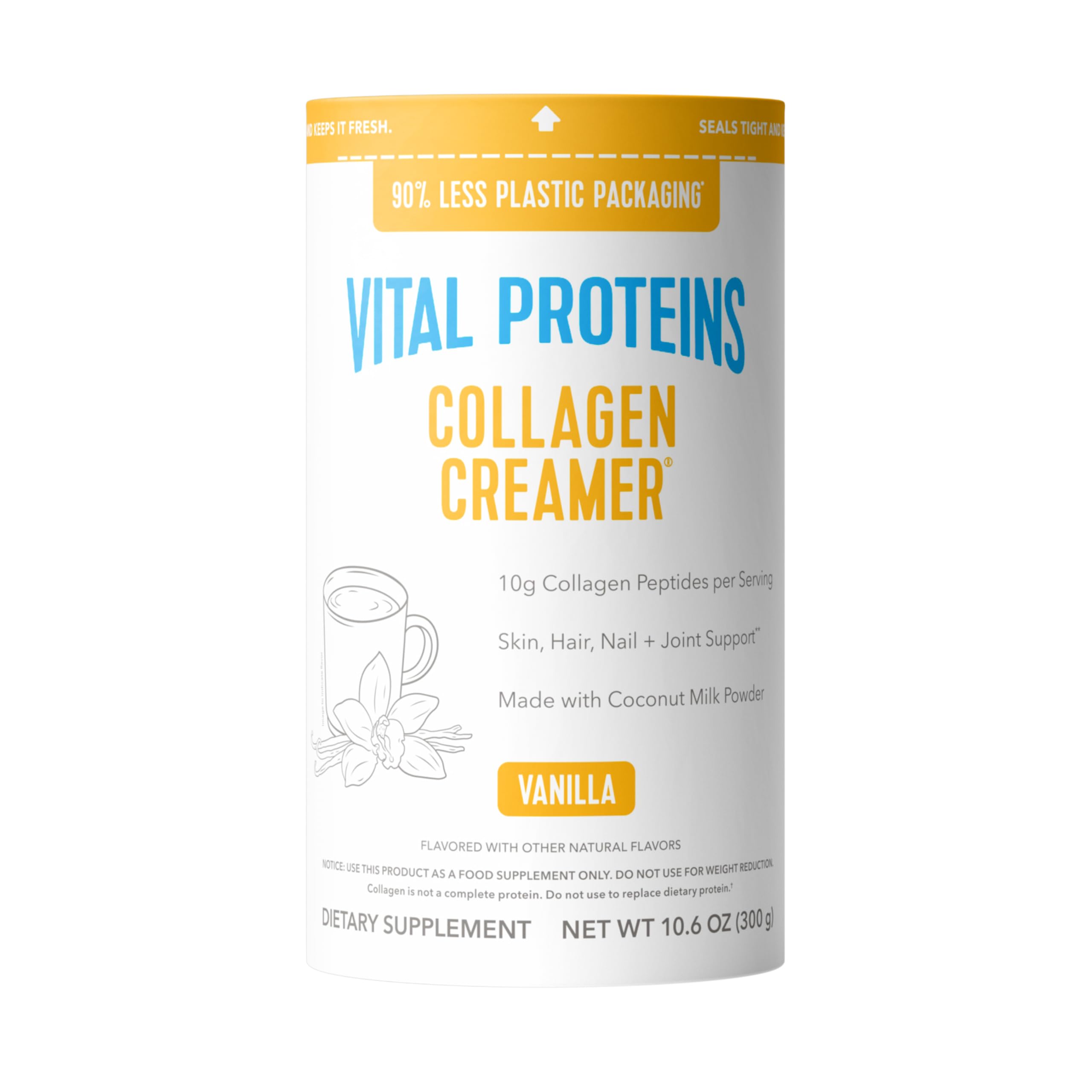 Vital Proteins collagen peptides powder vanilla scoop in coffee for a protein boost