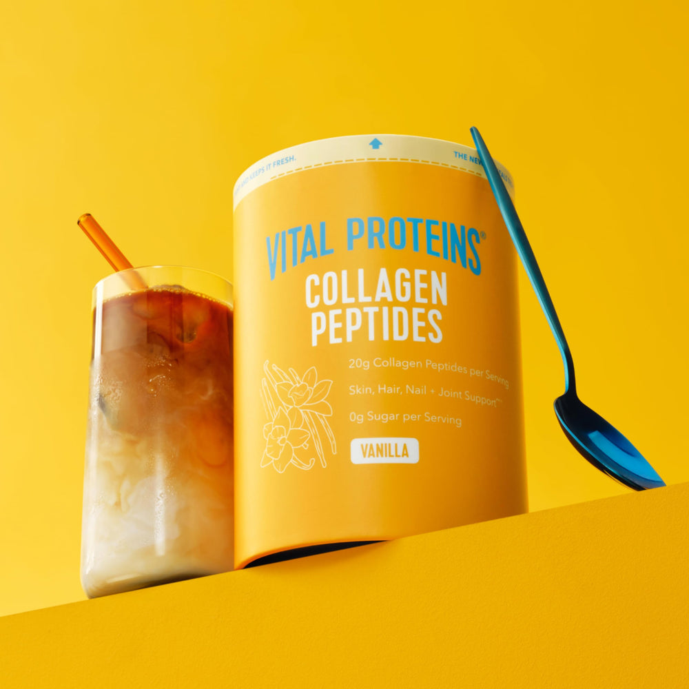 Vital Proteins vanilla collagen peptides mix into coffee for a smooth start