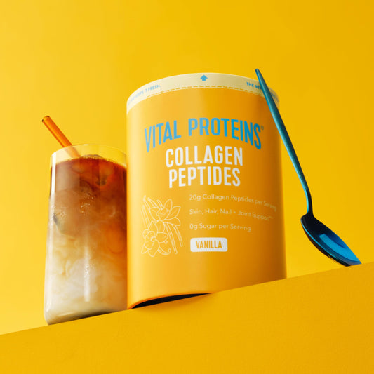 Vital Proteins vanilla collagen peptides mix into coffee for a smooth start