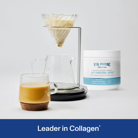 Vital Proteins Professional Daily Foundational Support serving scoop beside the jar for precise measuring.