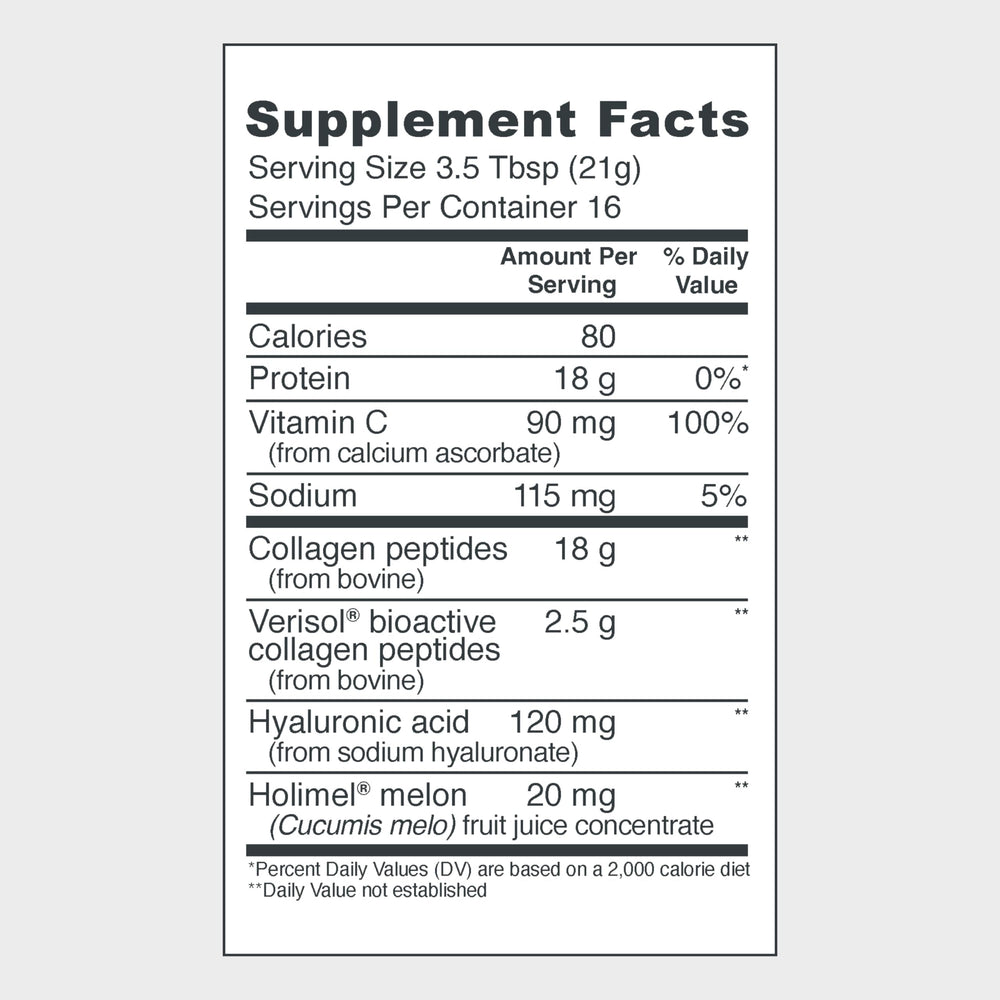 Vital Proteins Skin Complex tub with scoop for easy daily dosing.