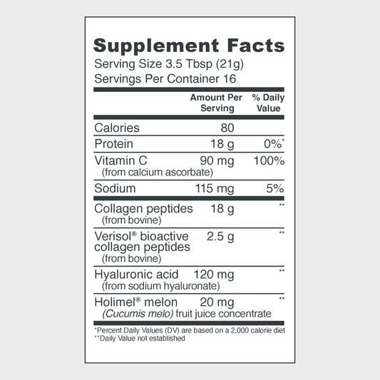 Vital Proteins Skin Complex tub with scoop for easy daily dosing.