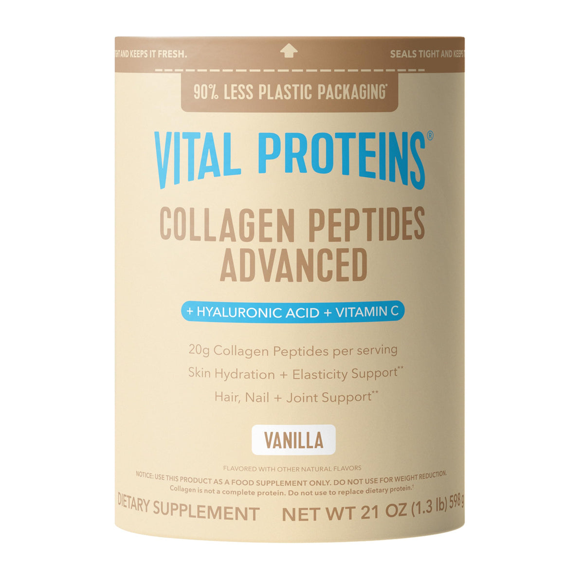 Vital Proteins Vanilla collagen peptides advanced front label for daily wellness