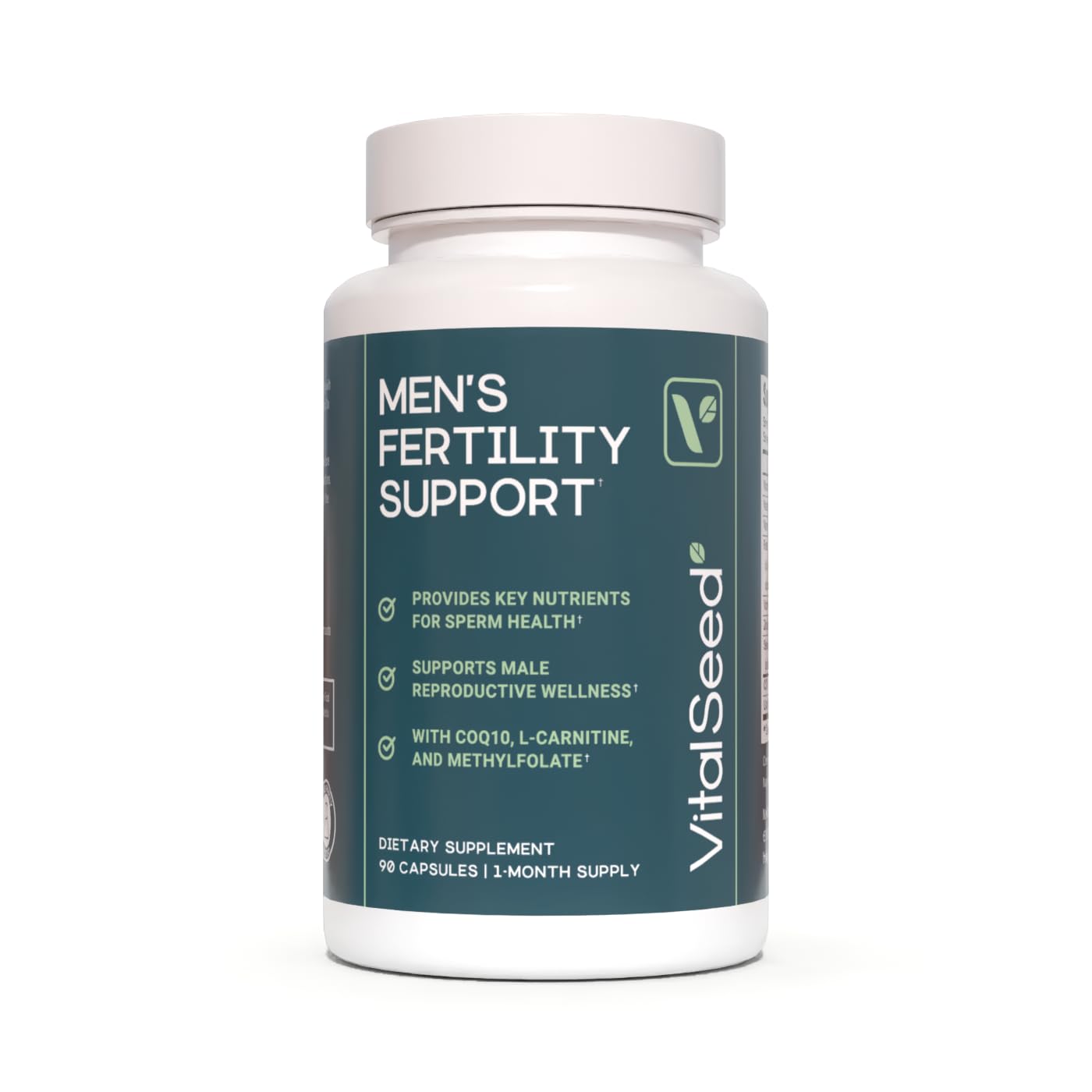 Vital Seed Fertility Support capsules bottle demonstrates precise daily dosing for reproductive health.