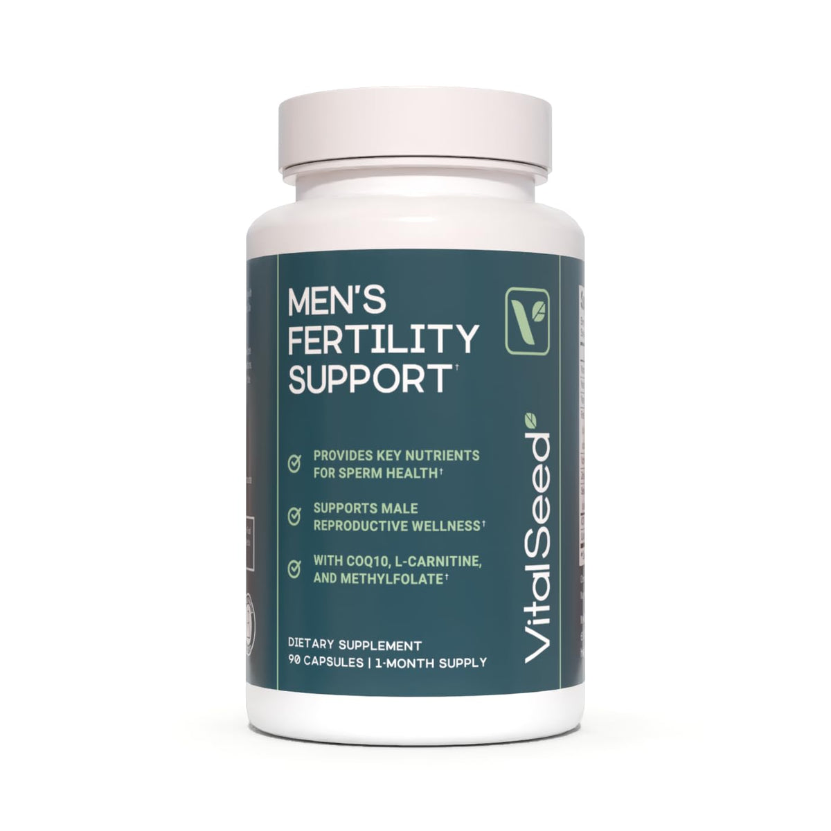 Vital Seed Fertility Support capsules bottle demonstrates precise daily dosing for reproductive health.