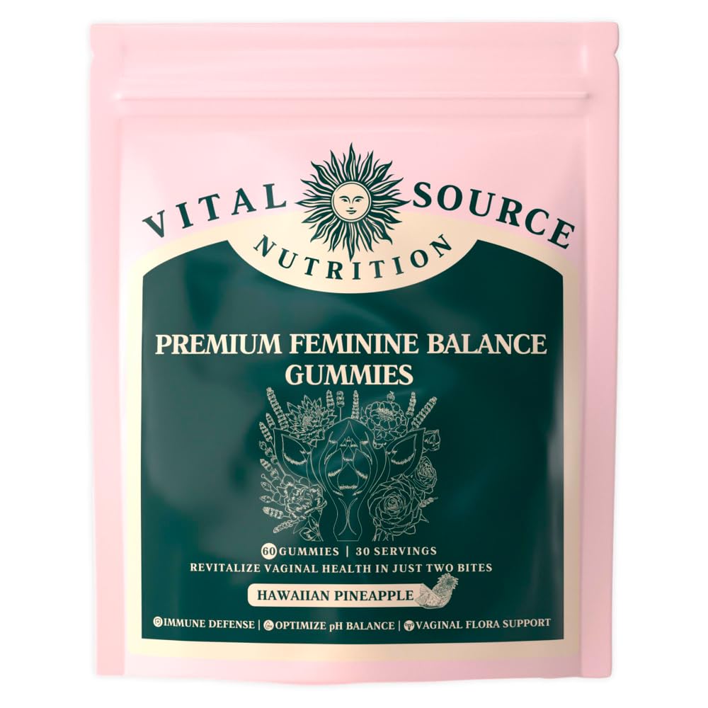 Vital Source Nutrition feminine balance gummies bottle promotes daily wellness.