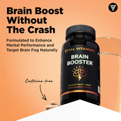 Vital Vitamins brain booster capsules close-up showing ingredients.