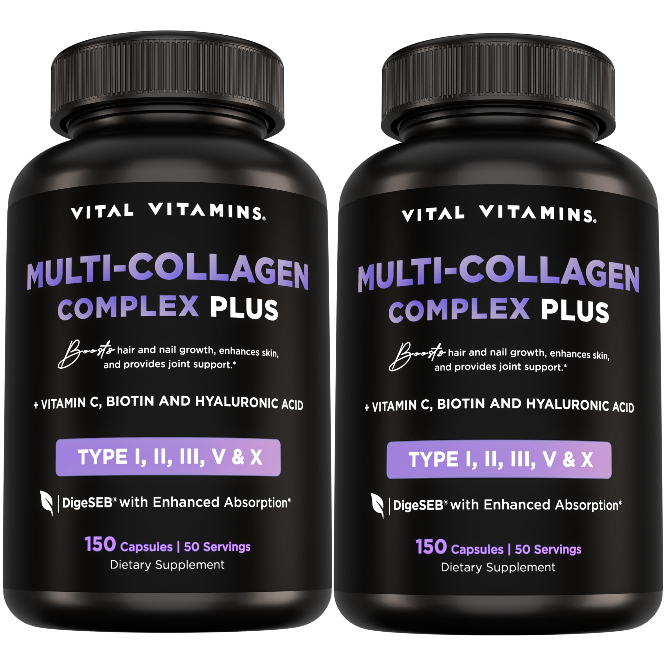 Vital Vitamins Multi Collagen Plus bottle front for skin, hair, and nails support.