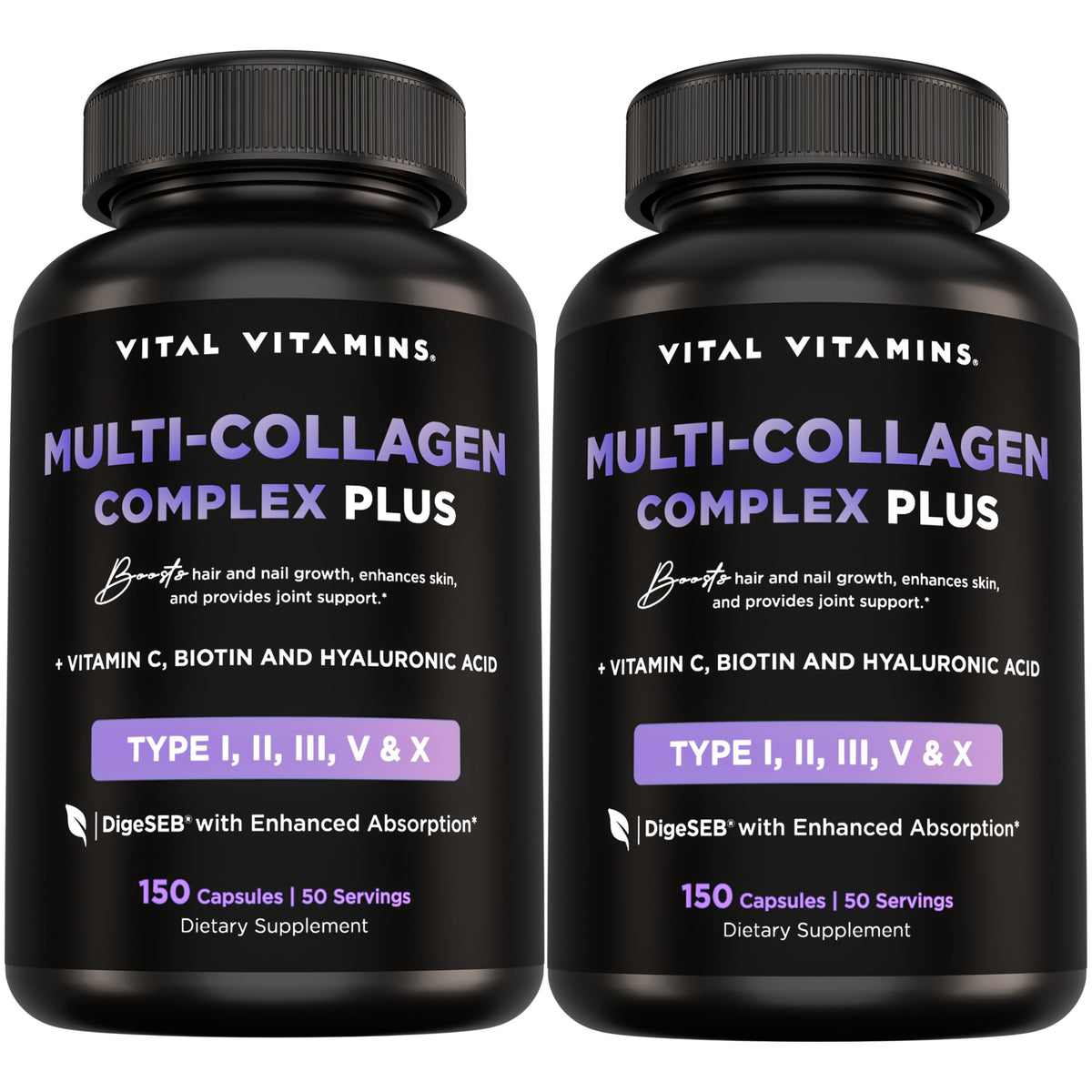 Vital Vitamins Multi Collagen Plus bottle front for skin, hair, and nails support.