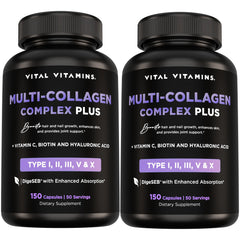 Vital Vitamins Multi Collagen Plus bottle front for skin, hair, and nails support.
