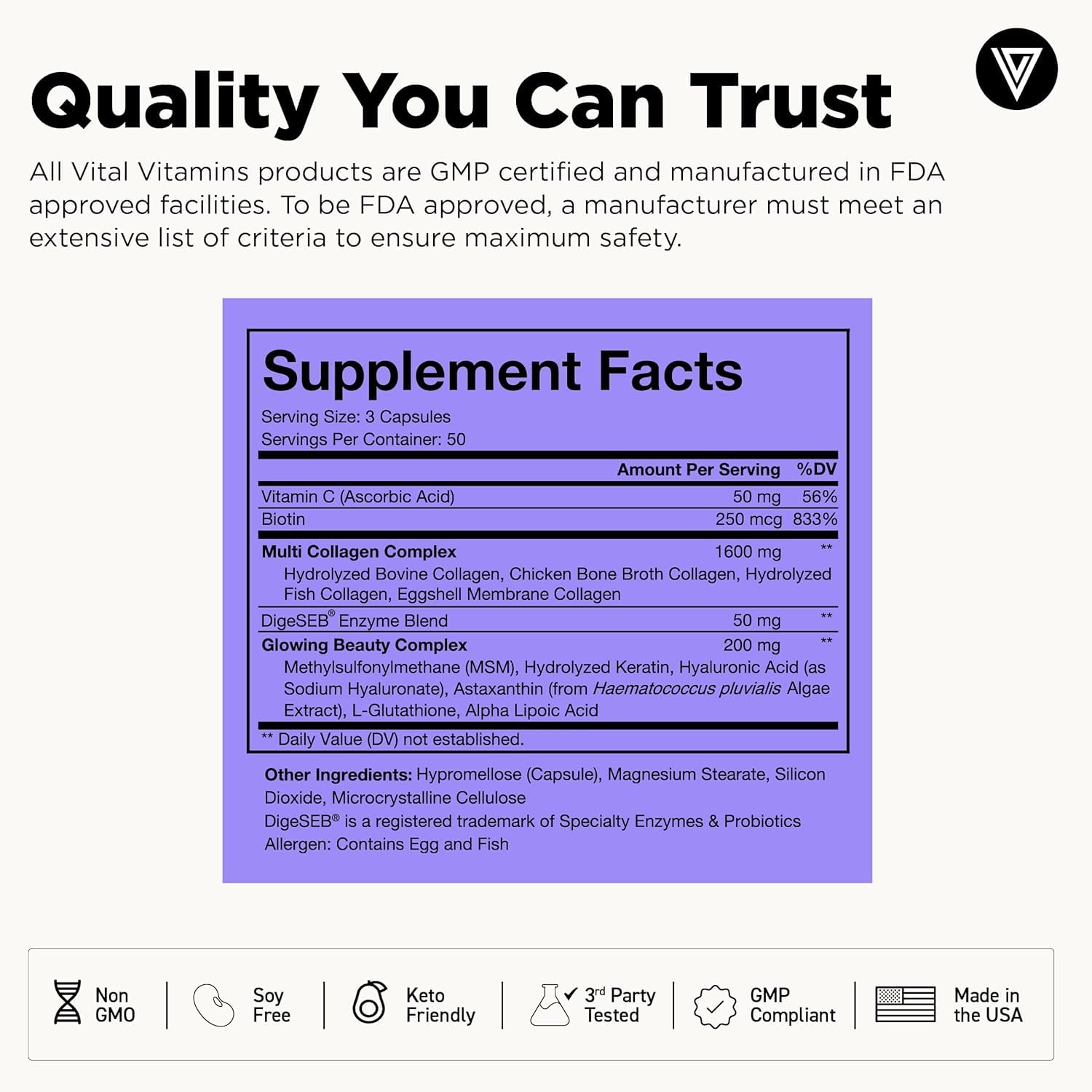 Vital Vitamins Multi Collagen Plus graphic hints at joint elasticity and comfort potential.