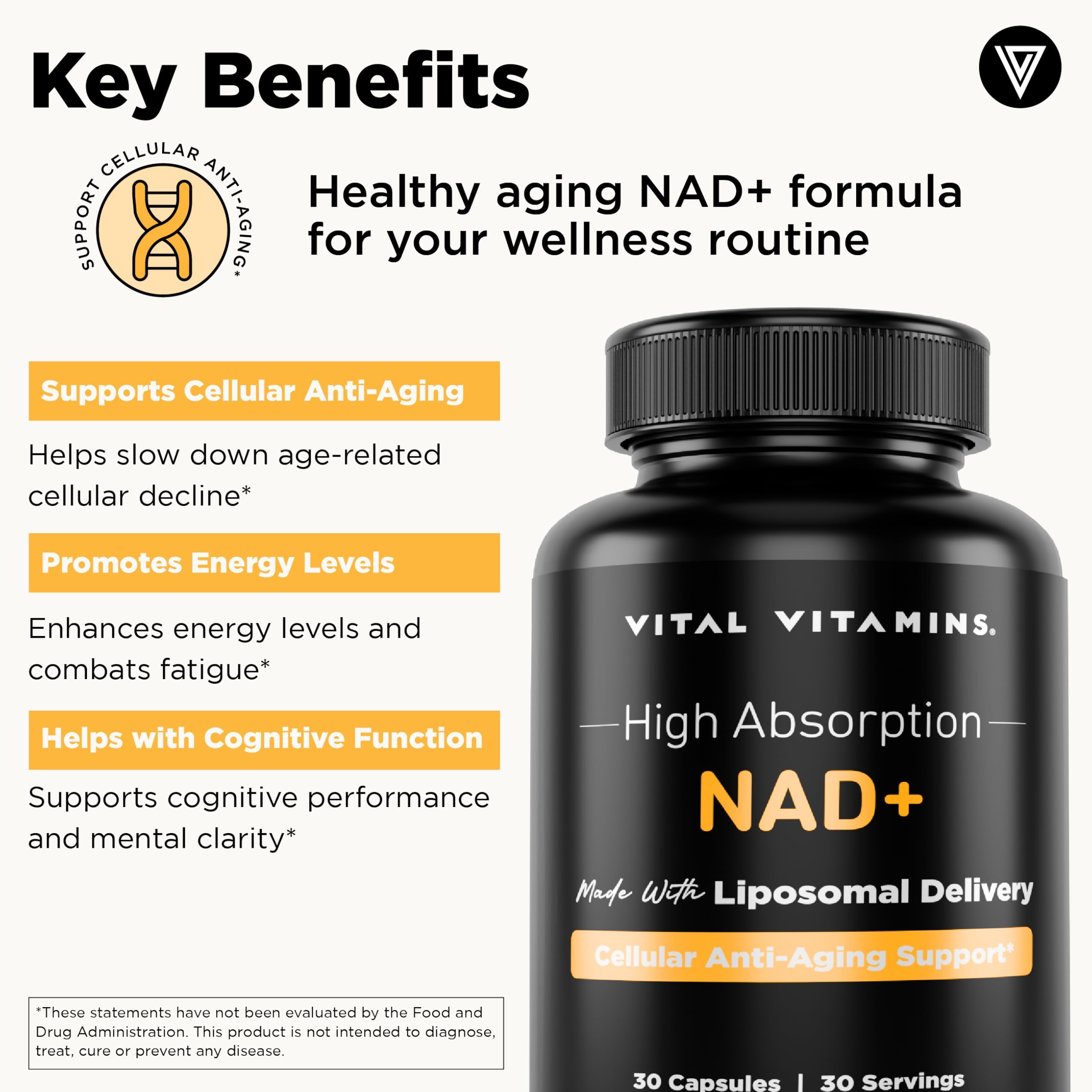 Vital Vitamins NAD liposomal illustration highlighting absorption
