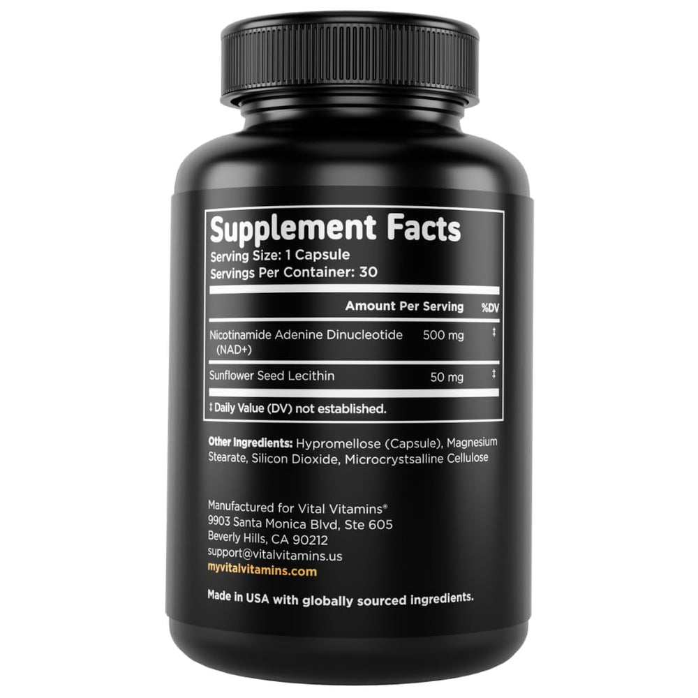 Vital Vitamins NAD third-party testing seal for purity and potency