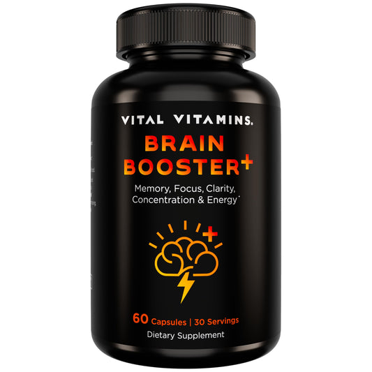 Vital Vitamins Nootropic Brain Supplement Plus bottle front for focus