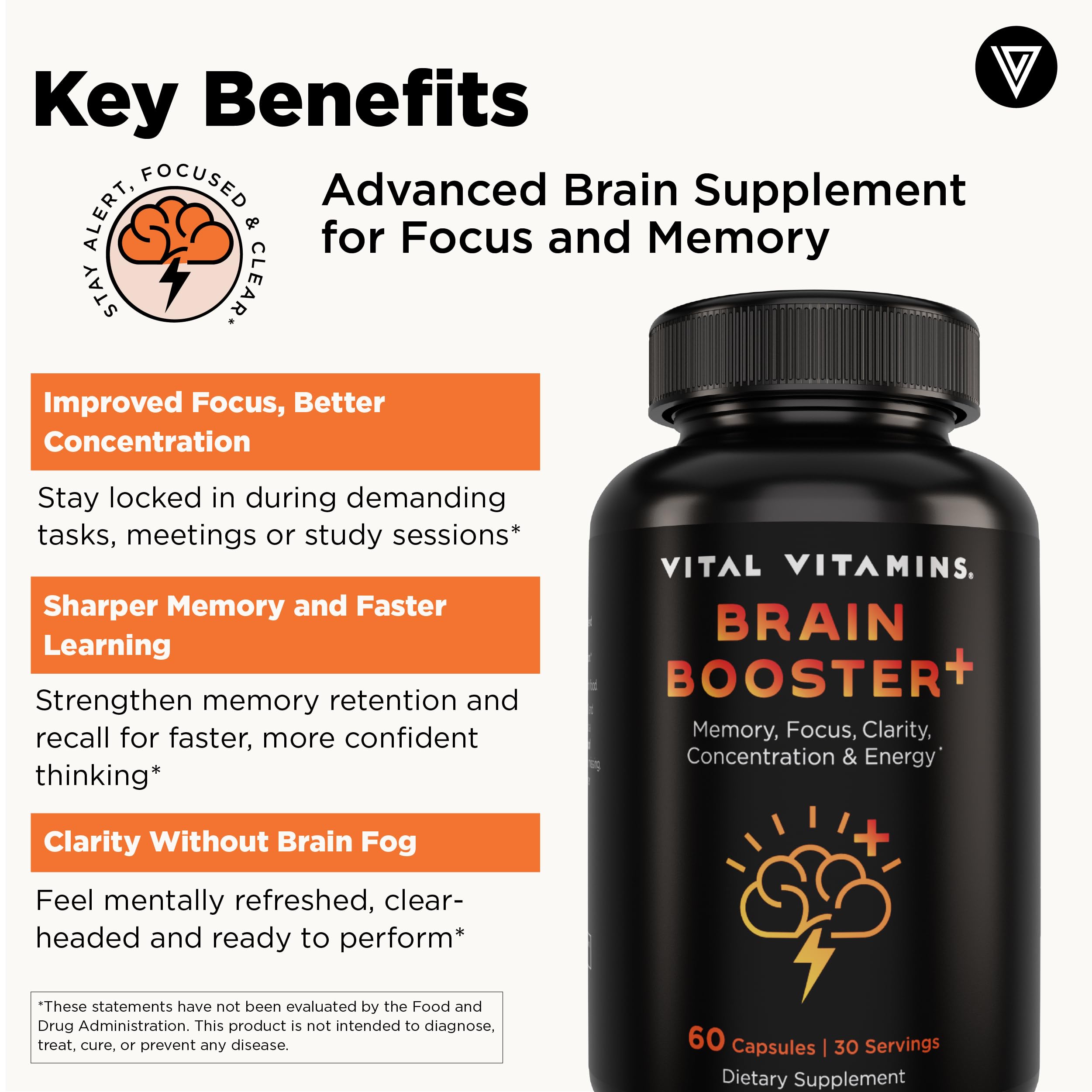 Vital Vitamins Nootropic Brain Supplement Plus label closeup highlighting Lion's Mane and DMAE