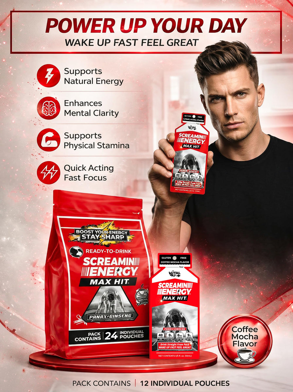VITAL 4U Screamin Energy Max Hit ready-to-drink shot ideal for on-the-go boosts.