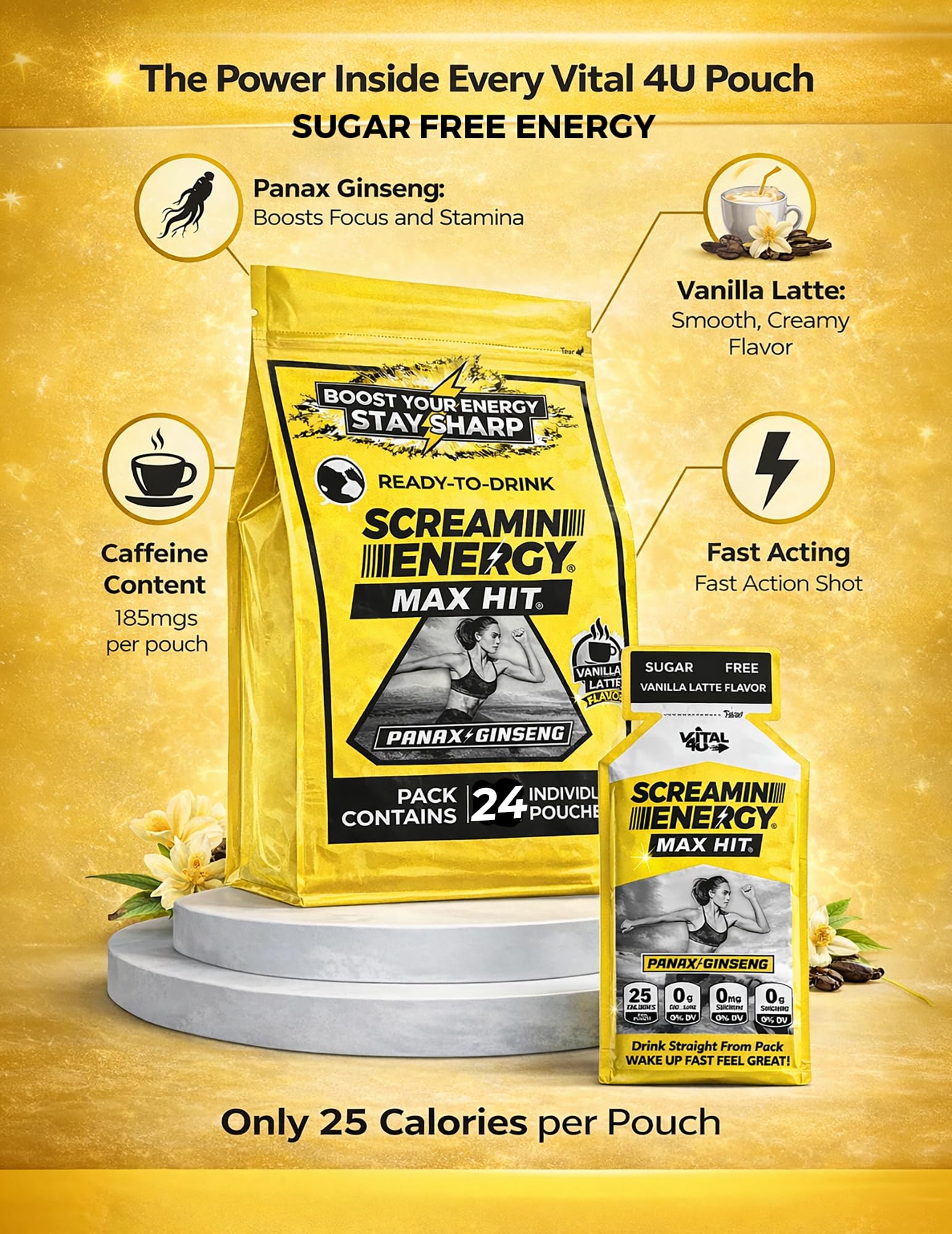 Sugar-free Screamin Energy formula highlight without added sugars