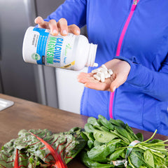 Vitalité Now bottle with minerals visual conveying comprehensive bone support